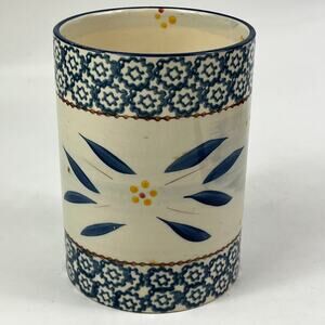 Temptations Old World Blue Utensil Holder 6" Ceramic Kitchen Crock Floral